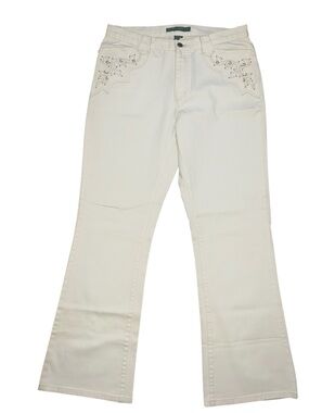 Lauren Jeans Co Ralph Lauren Size 12 White Embellished Bootcut Jeans Y2K